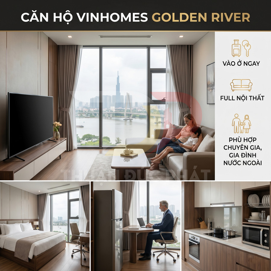 Căn hộ Vinhomes Golden River full nội thất hiện đại, view sông và thành phố, phù hợp chuyên gia và gia đình nước ngoài