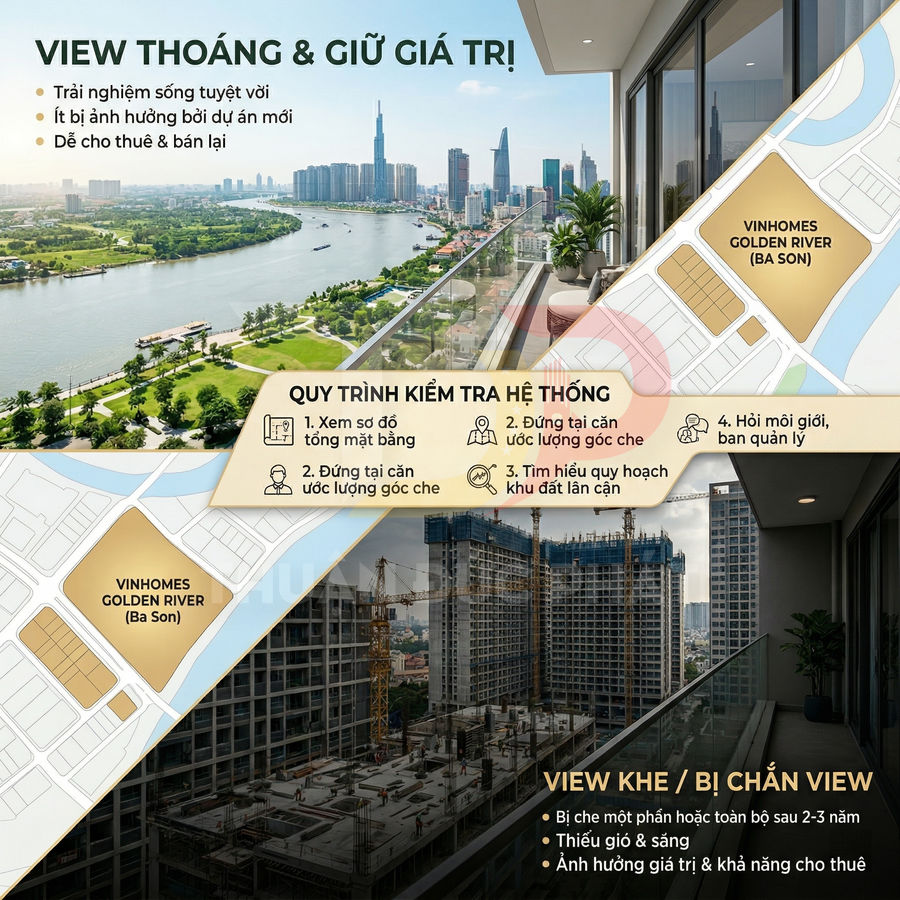 So sánh căn hộ Vinhomes Golden River view sông thoáng và view bị chắn bởi công trình xây dựng