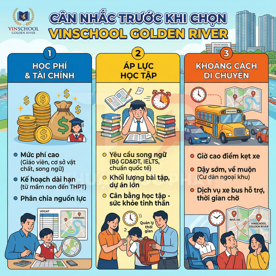 Infographic các yếu tố cần cân nhắc trước khi chọn trường Vinschool Golden River cho con
