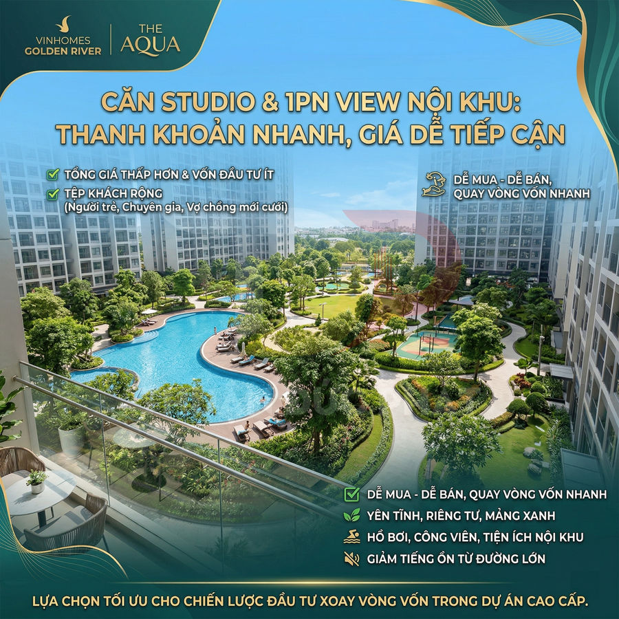 Căn hộ Vinhomes Golden River The Aqua view nội khu hồ bơi và công viên xanh, phù hợp đầu tư và an cư