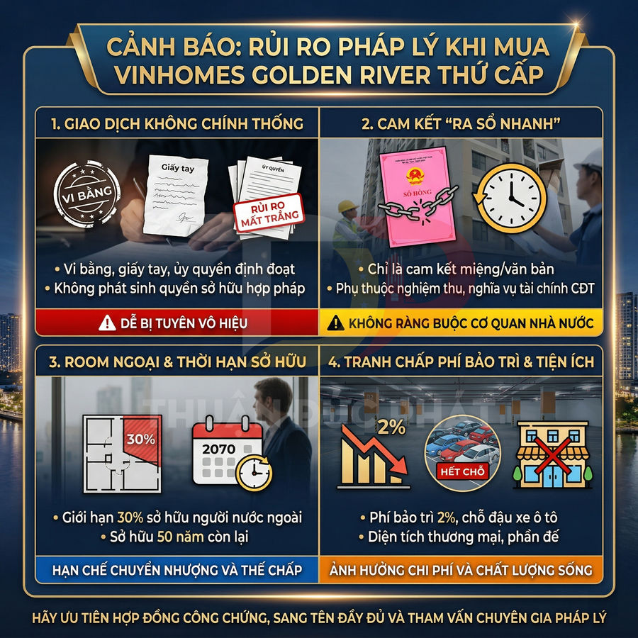 Infographic cảnh báo rủi ro pháp lý khi mua căn hộ Vinhomes Golden River thứ cấp