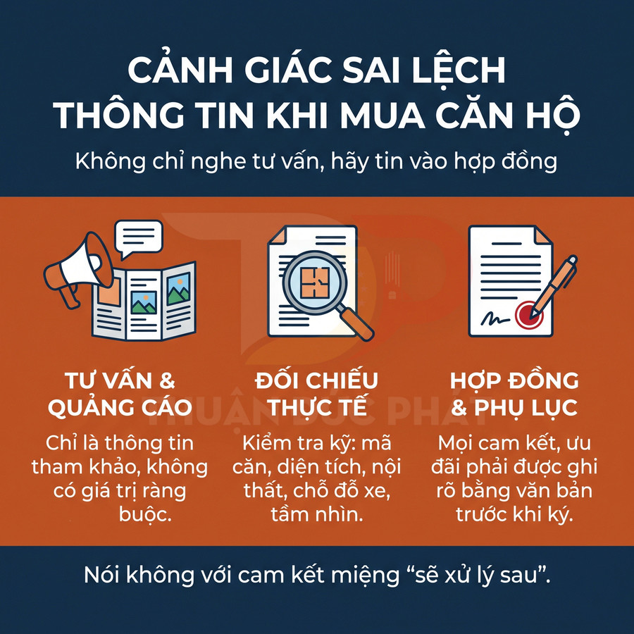 Thông tin lưu ý khi mua căn hộ về quảng cáo, kiểm tra thực tế và các điều khoản hợp đồng bằng văn bản