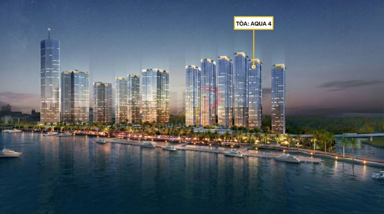 Phối cảnh dự án căn hộ cao cấp ven sông với tháp Aqua 4 nổi bật về đêm