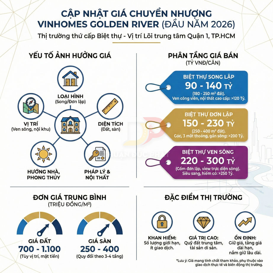 Infographic giá chuyển nhượng biệt thự Vinhomes Golden River đầu năm 2026 tại Quận 1, TP HCM