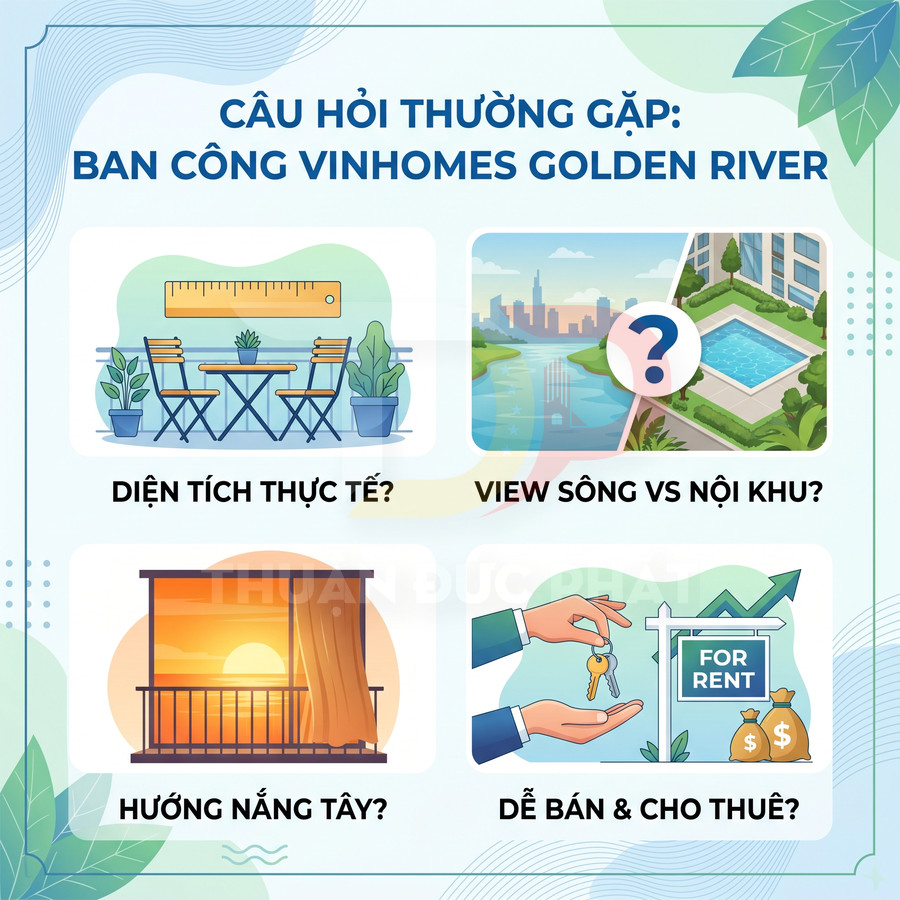 Câu hỏi thường gặp về ban công căn hộ Vinhomes Golden River diện tích view hướng nắng khả năng bán cho thuê