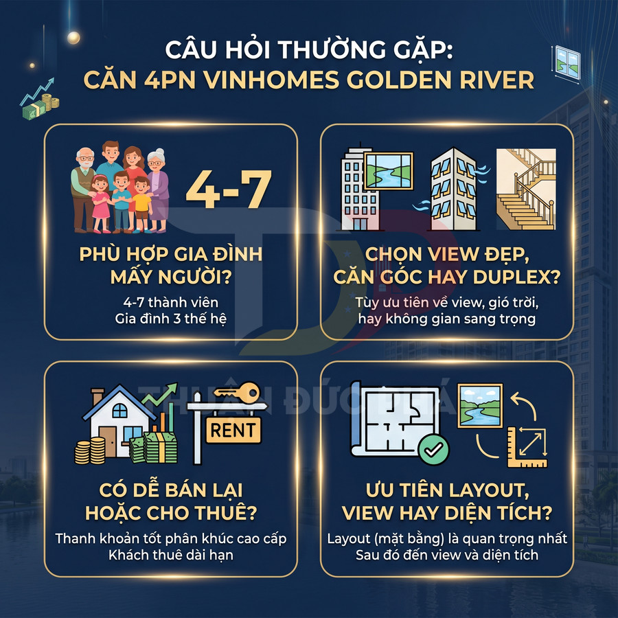 Câu hỏi thường gặp về căn hộ 4 phòng ngủ Vinhomes Golden River, tư vấn view, layout và khả năng cho thuê
