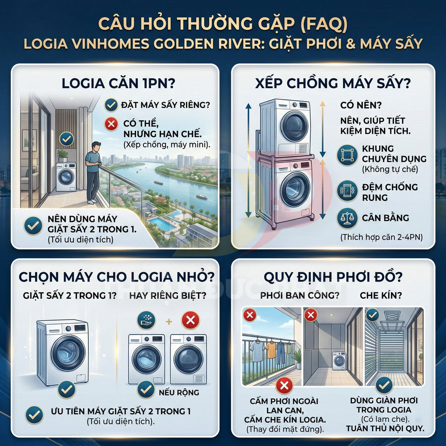 Infographic hướng dẫn chọn và lắp đặt máy giặt sấy cho logia căn hộ Vinhomes Golden River