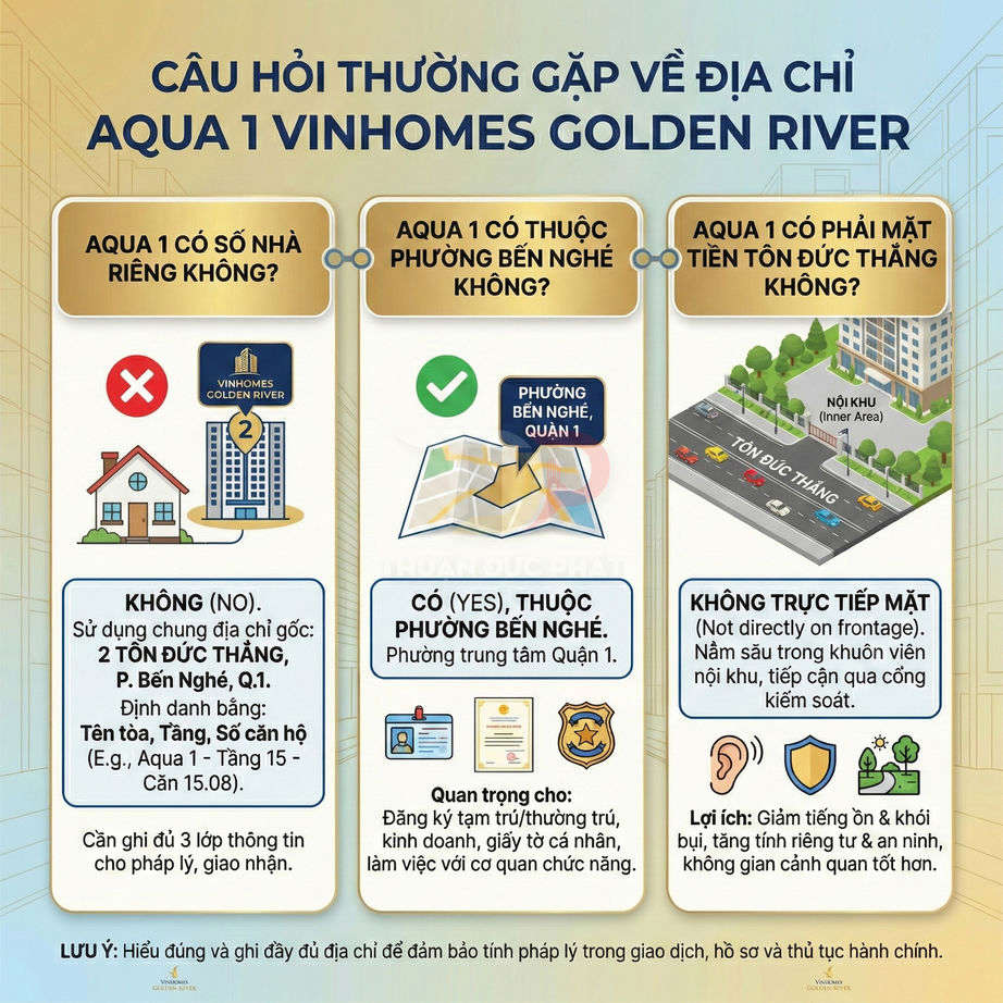 Infographic giải đáp câu hỏi về địa chỉ Aqua 1 Vinhomes Golden River tại phường Bến Nghé, quận 1, TP HCM