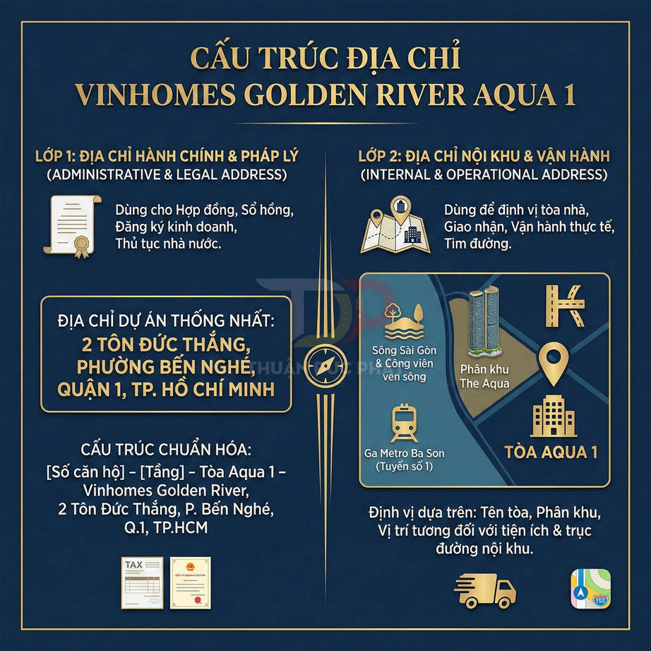 Cấu trúc địa chỉ Vinhomes Golden River Aqua 1 tại 2 Tôn Đức Thắng phường Bến Nghé quận 1 TP HCM