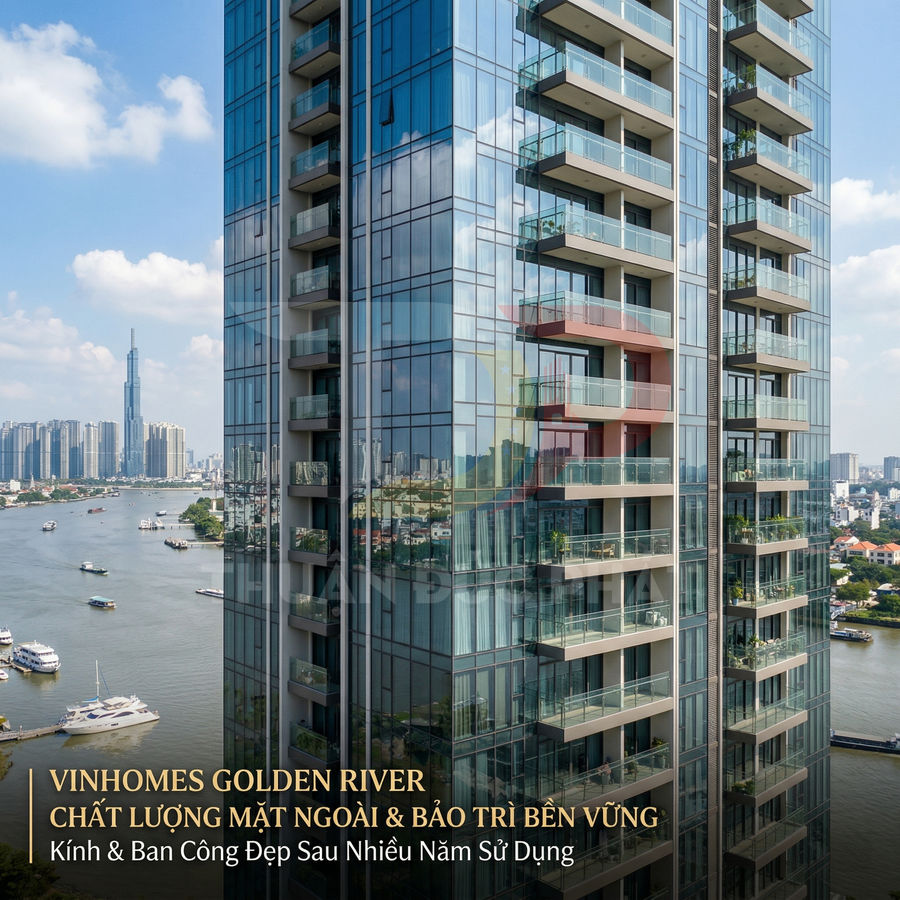 Mặt ngoài kính và ban công căn hộ cao cấp Vinhomes Golden River bên sông Sài Gòn