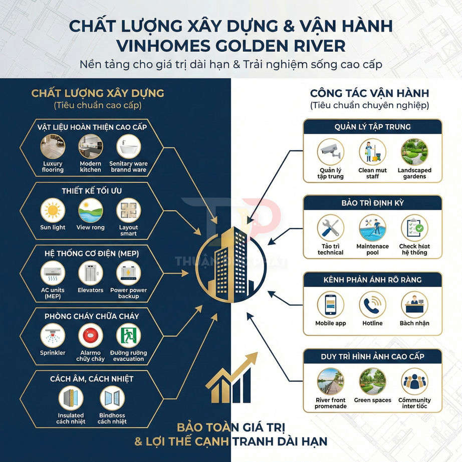 Infographic giới thiệu chất lượng xây dựng và vận hành dự án căn hộ cao cấp Vinhomes Golden River
