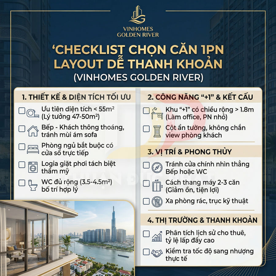 Checklist chọn căn hộ 1 phòng ngủ Vinhomes Golden River với tiêu chí thiết kế, công năng, phong thủy và thanh khoản