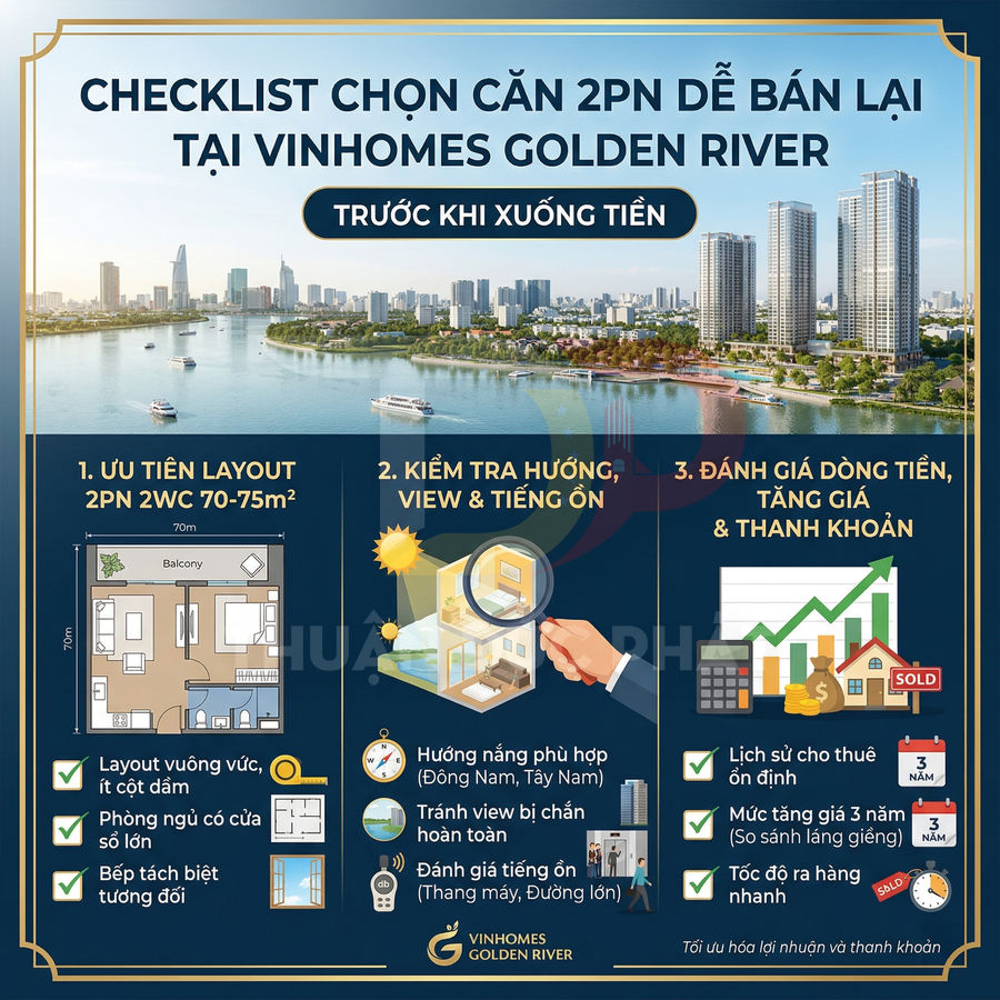 Checklist chọn căn hộ 2 phòng ngủ dễ bán lại tại Vinhomes Golden River bên sông Sài Gòn