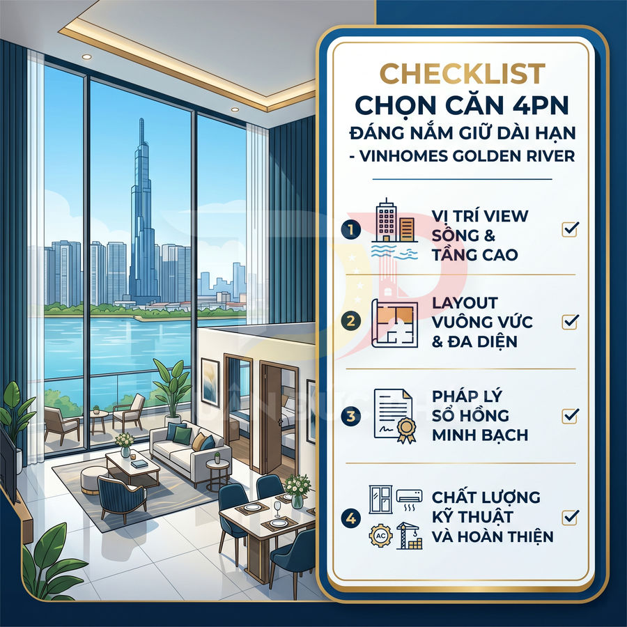 Căn hộ 4 phòng ngủ Vinhomes Golden River view sông, nội thất hiện đại và checklist tiêu chí chọn mua