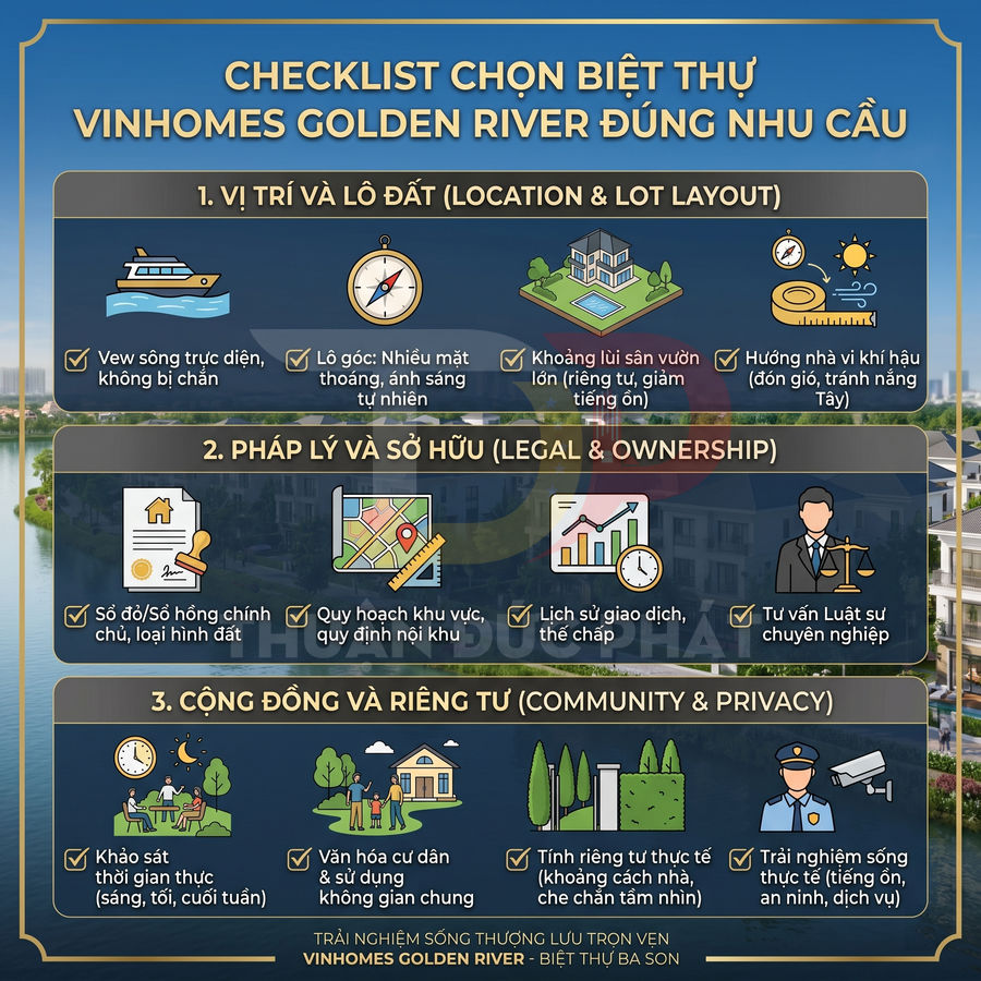 Checklist chọn biệt thự Vinhomes Golden River với tiêu chí vị trí, pháp lý, cộng đồng và trải nghiệm sống cao cấp
