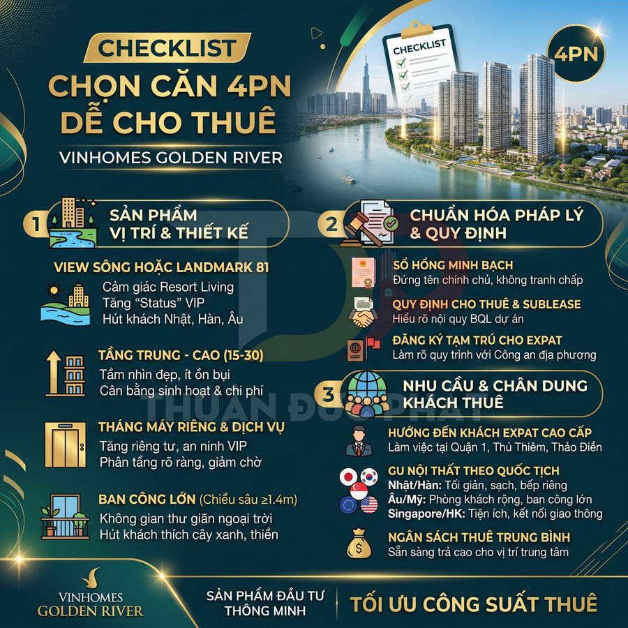 Checklist chọn căn hộ 4 phòng ngủ cho thuê tại Vinhomes Golden River bên sông Sài Gòn