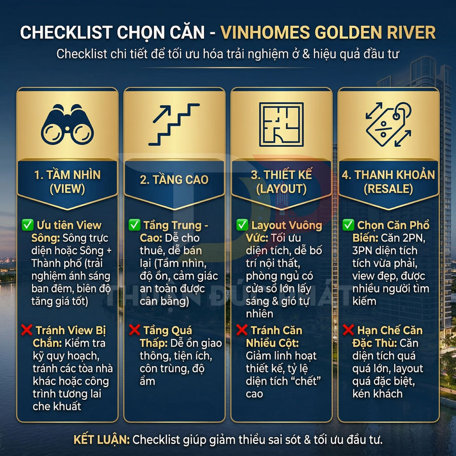 Checklist chọn căn hộ Vinhomes Golden River với tiêu chí tầm nhìn, tầng cao, thiết kế và thanh khoản