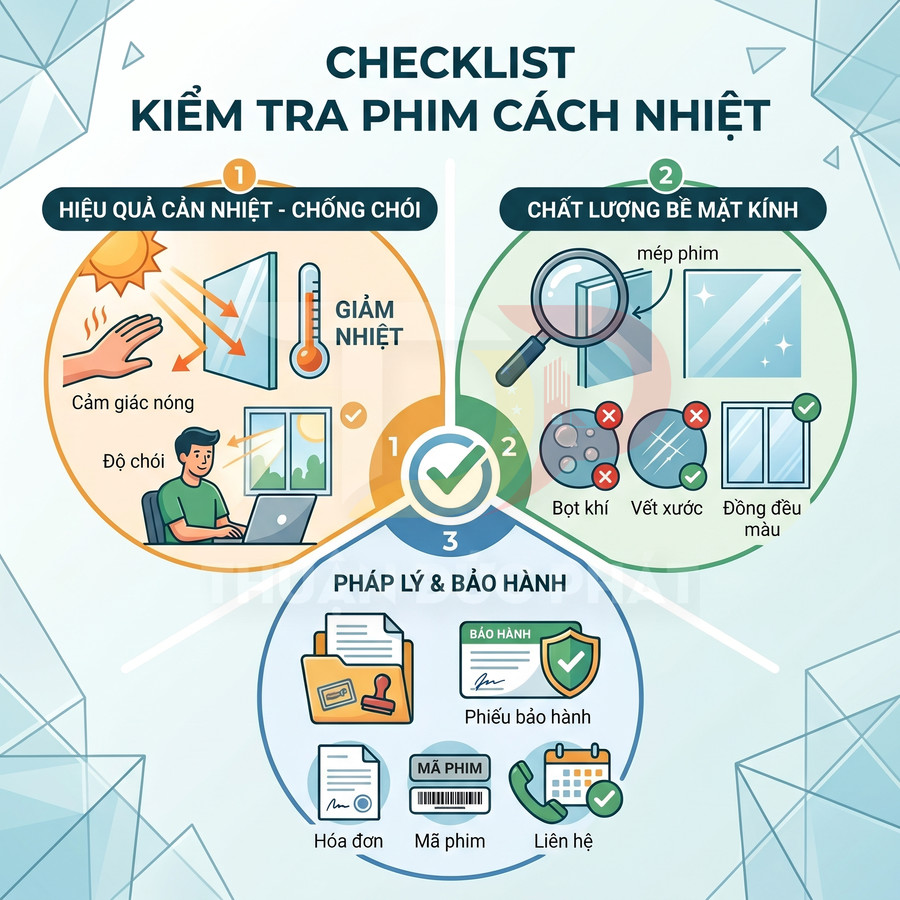 Checklist kiểm tra chất lượng phim cách nhiệt cho kính với hiệu quả chống nóng, bề mặt kính và bảo hành