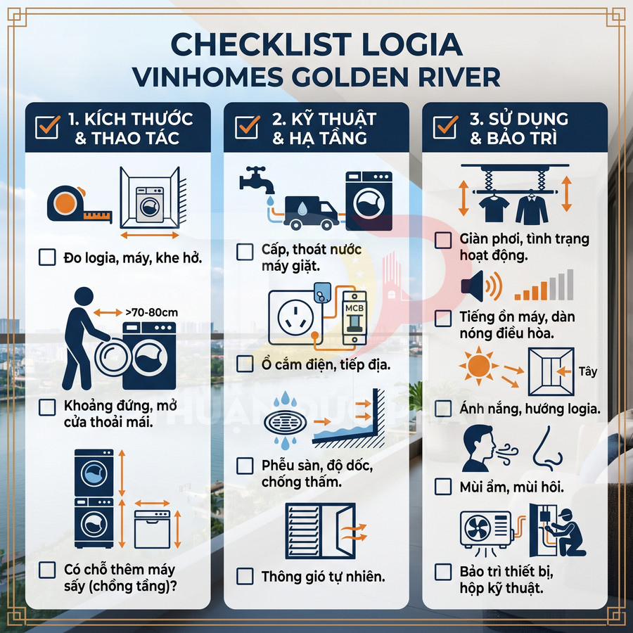 Checklist logia Vinhomes Golden River hướng dẫn lắp đặt, sử dụng và bảo trì máy giặt, máy sấy trong căn hộ