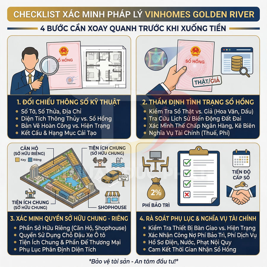 Checklist xác minh pháp lý Vinhomes Golden River với 4 bước kiểm tra sổ hồng và quyền sở hữu căn hộ