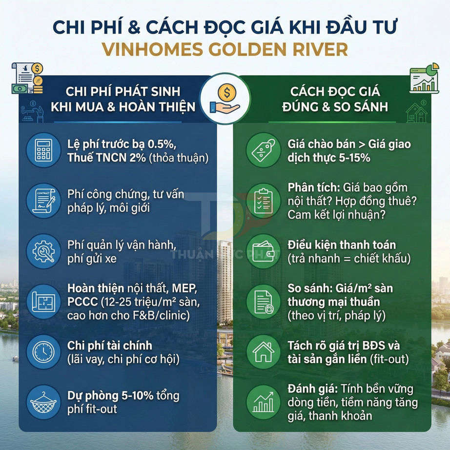 Infographic chi phí phát sinh và cách đọc giá khi đầu tư căn hộ Vinhomes Golden River