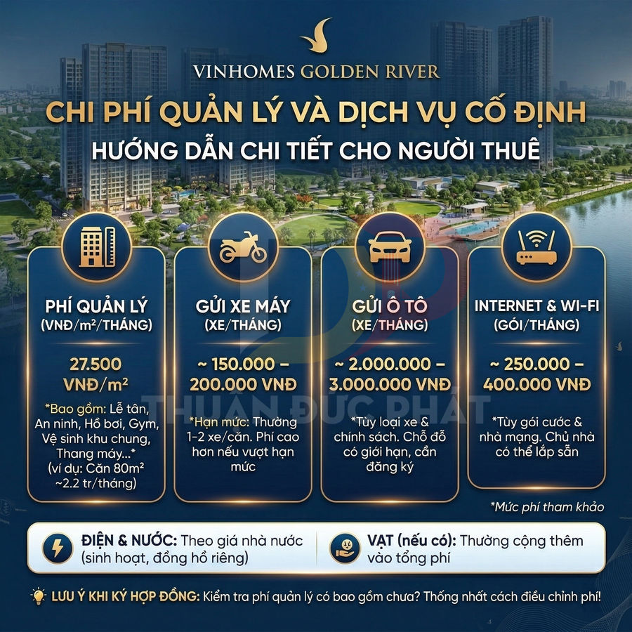 Bảng giá phí quản lý và dịch vụ cố định cho người thuê tại Vinhomes Golden River