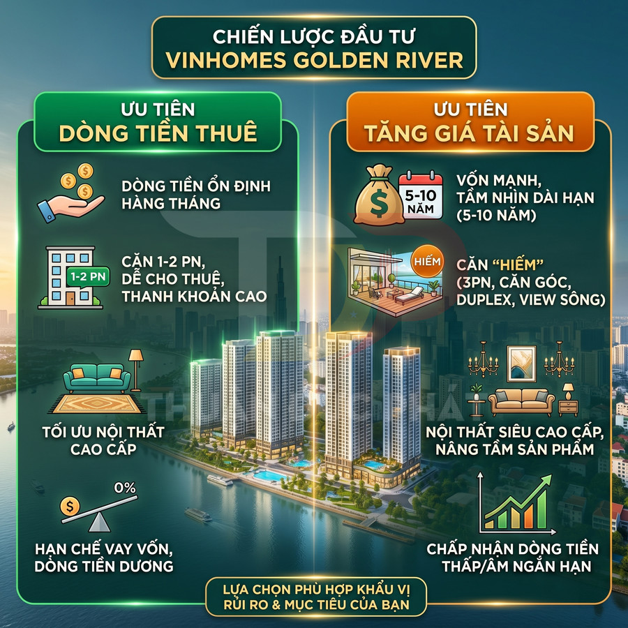 Chiến lược đầu tư căn hộ Vinhomes Golden River với hai lựa chọn ưu tiên dòng tiền thuê và tăng giá tài sản