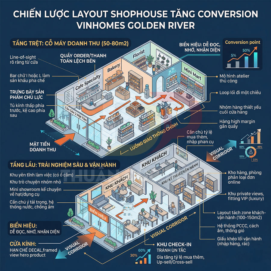 Chiến lược bố trí shophouse Vinhomes Golden River tối ưu dòng khách và tăng tỉ lệ chuyển đổi doanh thu