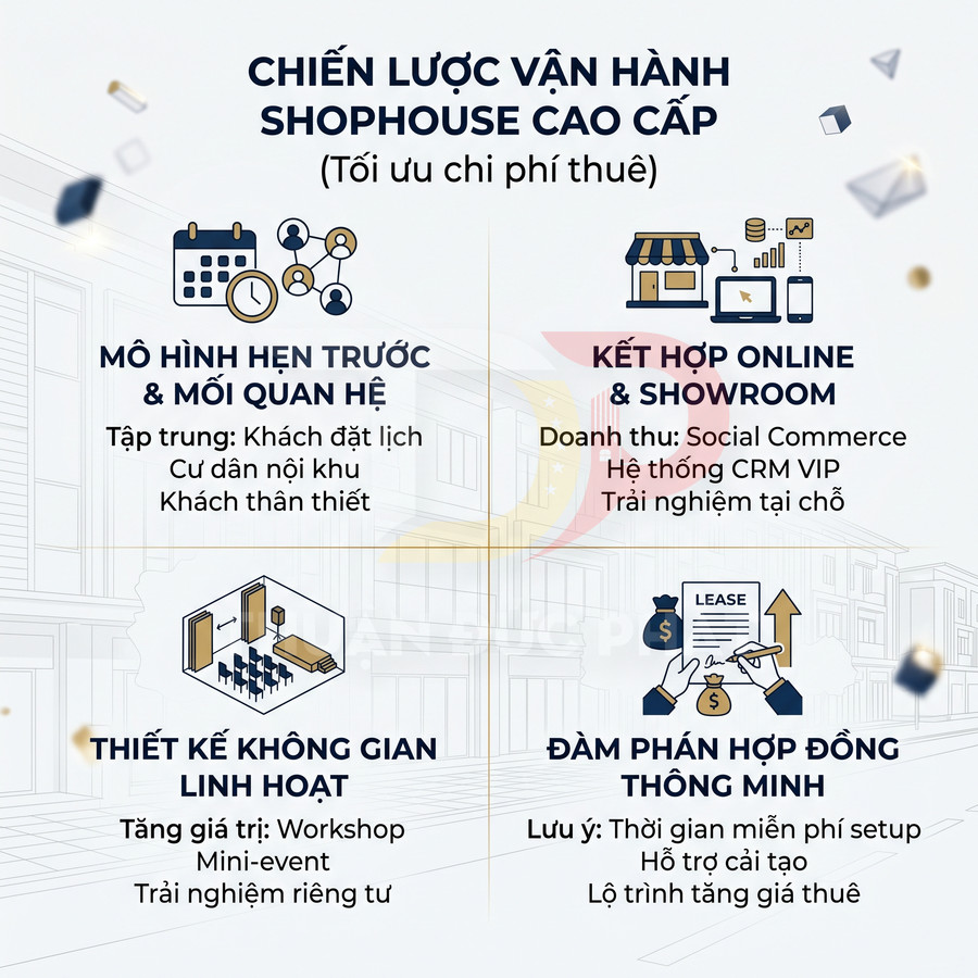 Chiến lược vận hành shophouse cao cấp tối ưu chi phí thuê với mô hình hẹn trước và kết hợp online showroom