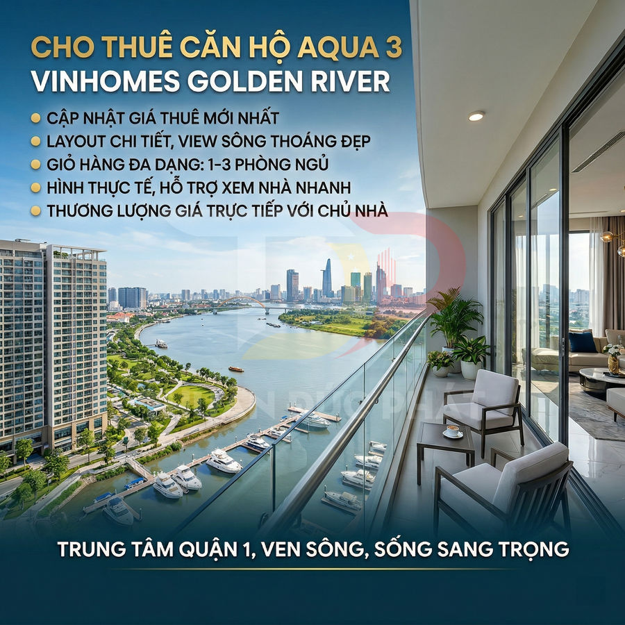 Căn hộ Aqua 3 Vinhomes Golden River cho thuê, ban công rộng view sông Sài Gòn và nội thất cao cấp