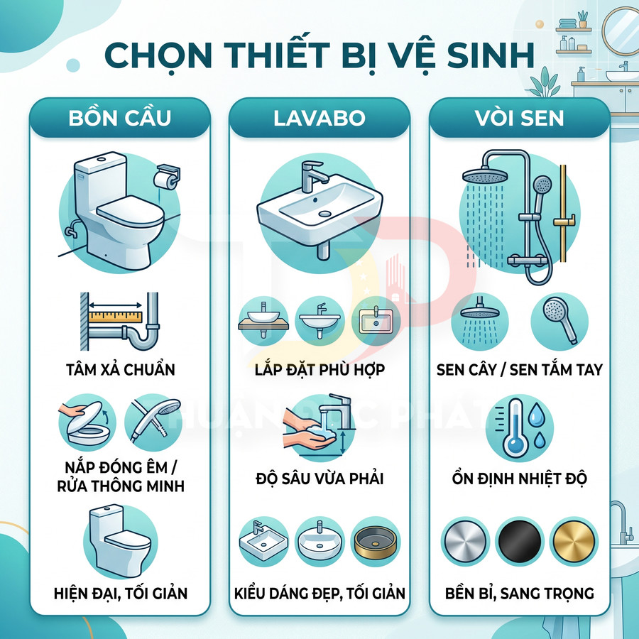 Hướng dẫn chọn bồn cầu lavabo vòi sen với tiêu chí lắp đặt phù hợp hiện đại bền đẹp cho phòng tắm