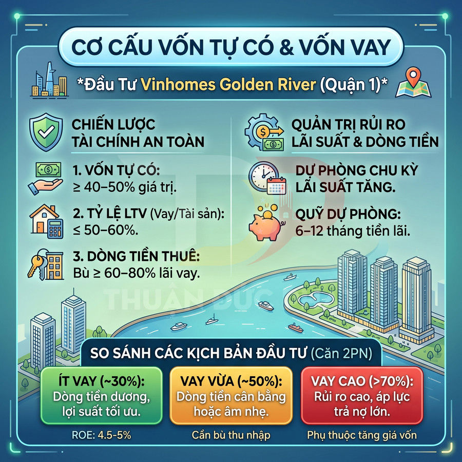 Infographic cơ cấu vốn tự có và vốn vay khi đầu tư căn hộ Vinhomes Golden River quận 1