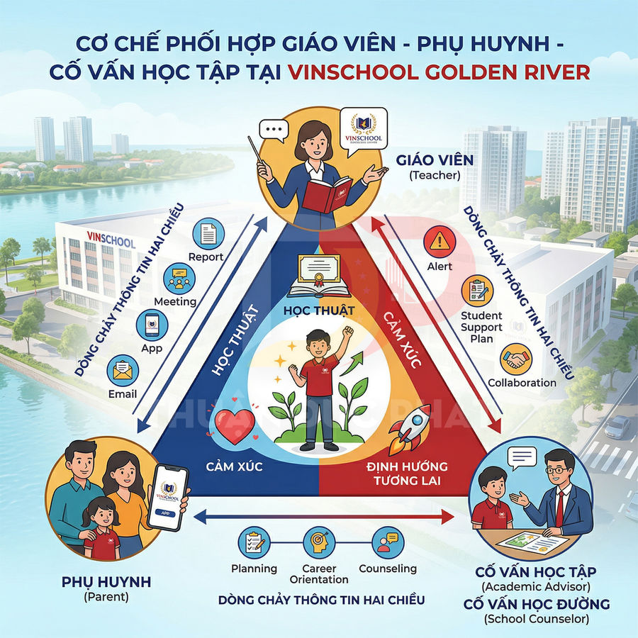 Sơ đồ cơ chế phối hợp giáo viên phụ huynh cố vấn học tập tại trường Vinschool Golden River