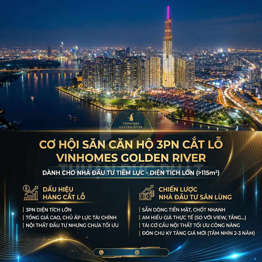 Quảng cáo cơ hội mua căn hộ 3 phòng ngủ diện tích lớn tại dự án Vinhomes Golden River ban đêm