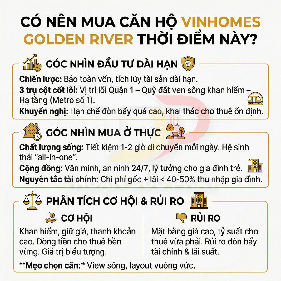 Infographic phân tích lý do nên mua căn hộ Vinhomes Golden River, góc nhìn đầu tư, ở thực, cơ hội và rủi ro