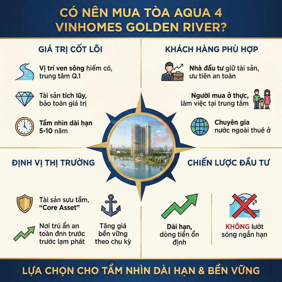Infographic giới thiệu lợi ích đầu tư mua căn hộ tòa Aqua 4 dự án Vinhomes Golden River ven sông