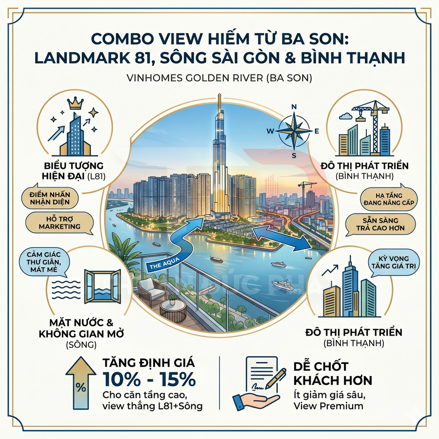 Căn hộ Vinhomes Golden River view Landmark 81, sông Sài Gòn và đô thị Bình Thạnh cao cấp