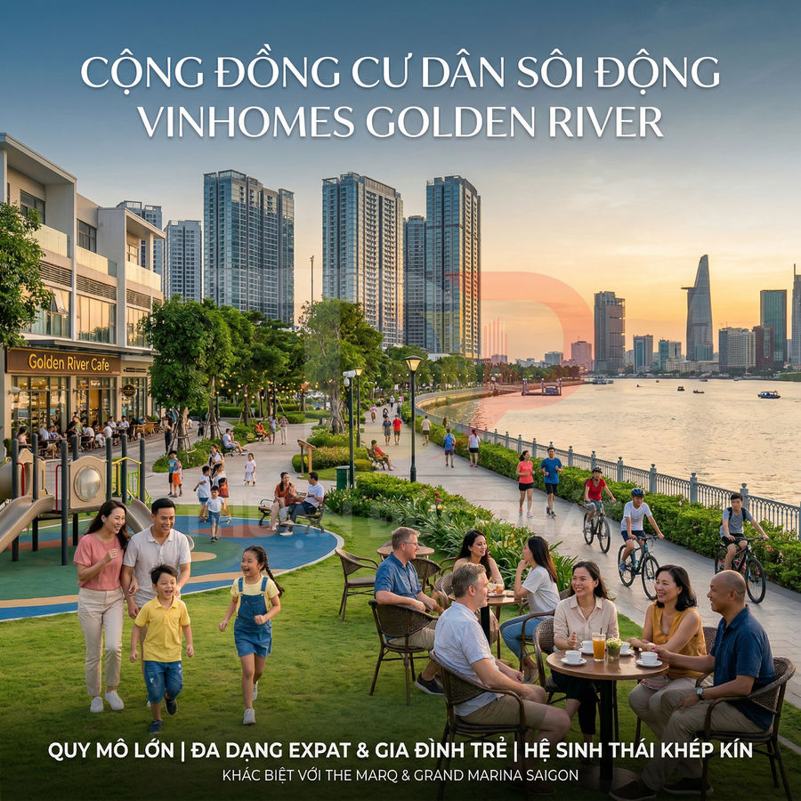 Cộng đồng cư dân vui chơi dọc bờ sông tại khu căn hộ cao cấp Vinhomes Golden River