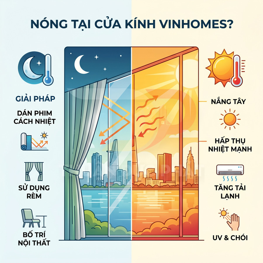 Giải pháp dán phim cách nhiệt cho cửa kính Vinhomes giảm nắng tây, chống hấp thụ nhiệt và tia UV