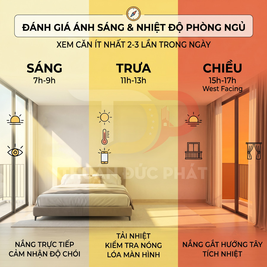 Hướng dẫn đánh giá ánh sáng và nhiệt độ phòng ngủ theo buổi sáng trưa chiều để chọn rèm cửa phù hợp