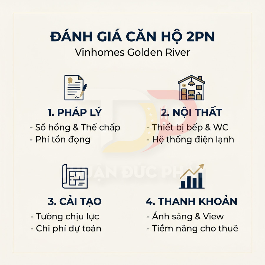 Tiêu chí đánh giá căn hộ 2 phòng ngủ Vinhomes Golden River về pháp lý nội thất cải tạo và thanh khoản