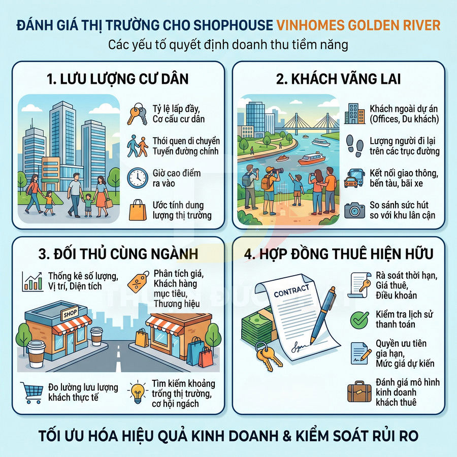 Infographic đánh giá thị trường cho shophouse Vinhomes Golden River với 4 yếu tố quyết định doanh thu tiềm năng