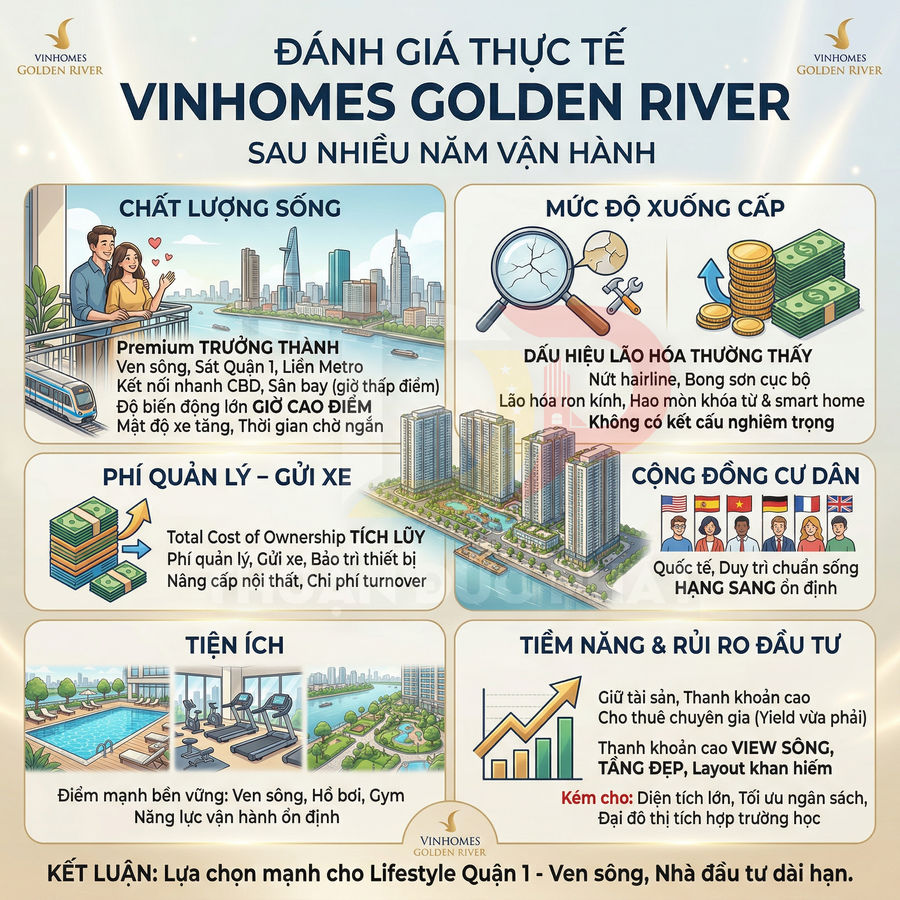 Review thực tế Vinhomes Golden River sau nhiều năm vận hành: chất lượng sống, xuống cấp, phí và giá trị đầu tư