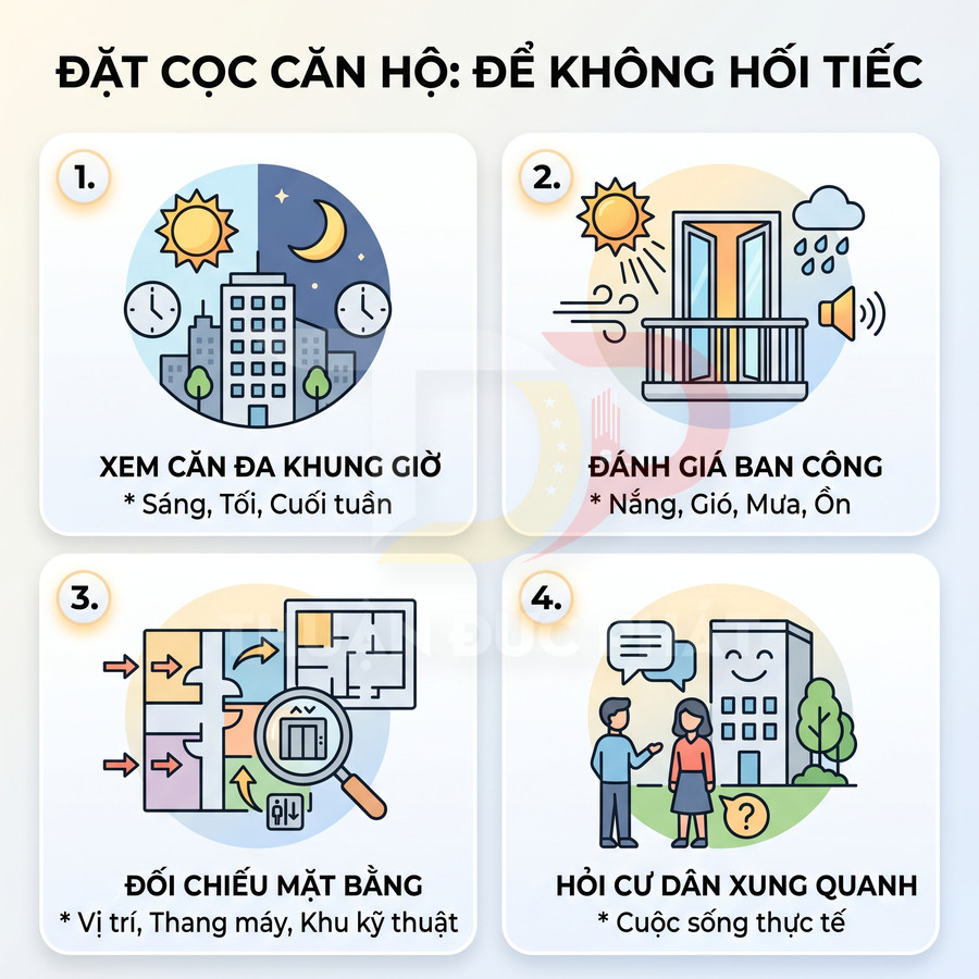 Infographic hướng dẫn 4 lưu ý quan trọng khi đặt cọc mua căn hộ chung cư để tránh hối tiếc