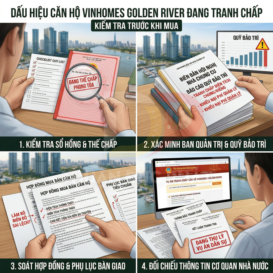 Hướng dẫn kiểm tra tranh chấp khi mua căn hộ Vinhomes Golden River qua sổ hồng, hợp đồng và thông tin cơ quan nhà nước