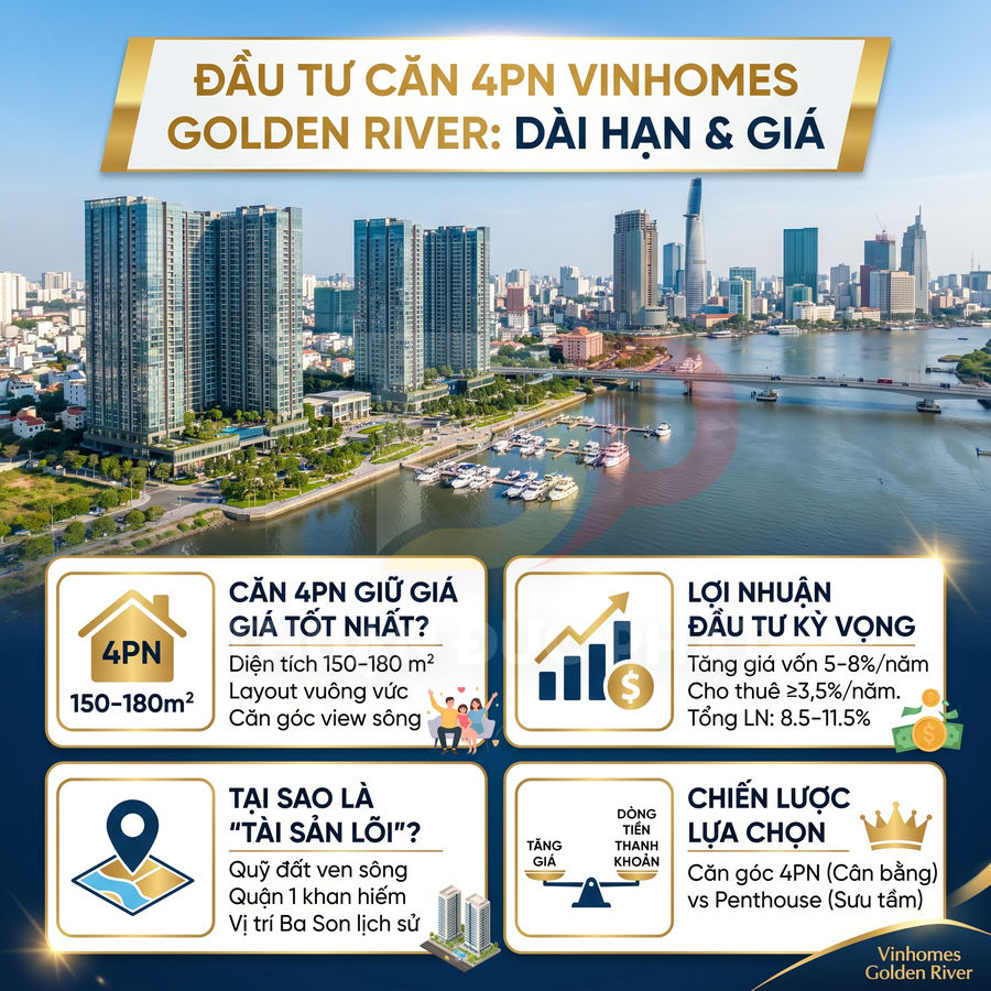 Căn hộ 4 phòng ngủ Vinhomes Golden River ven sông Sài Gòn, view bến du thuyền và trung tâm thành phố