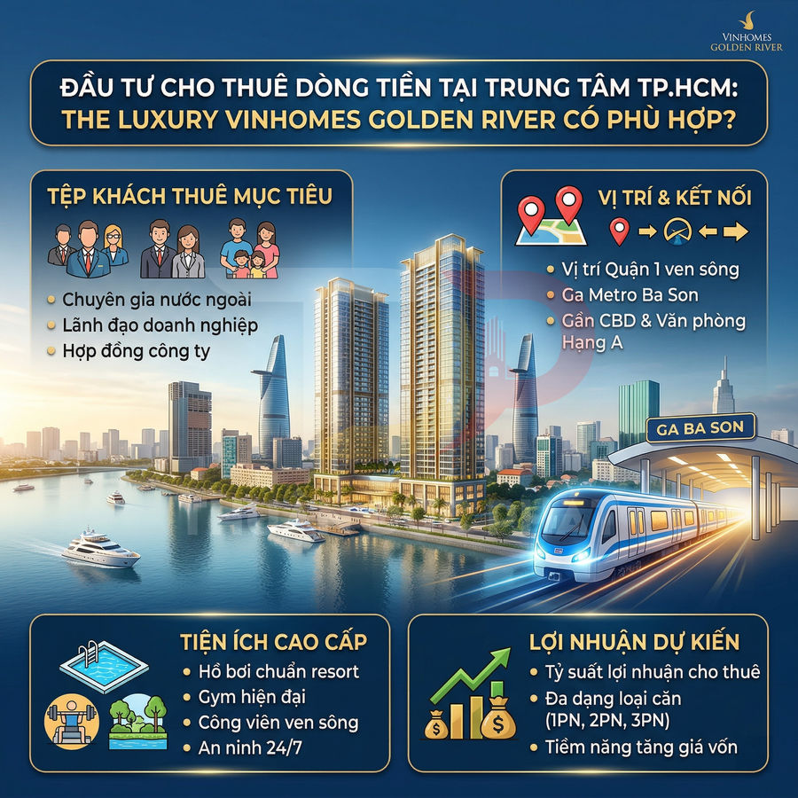 Phối cảnh dự án căn hộ cao cấp Vinhomes Golden River ven sông Sài Gòn cạnh ga metro Ba Son