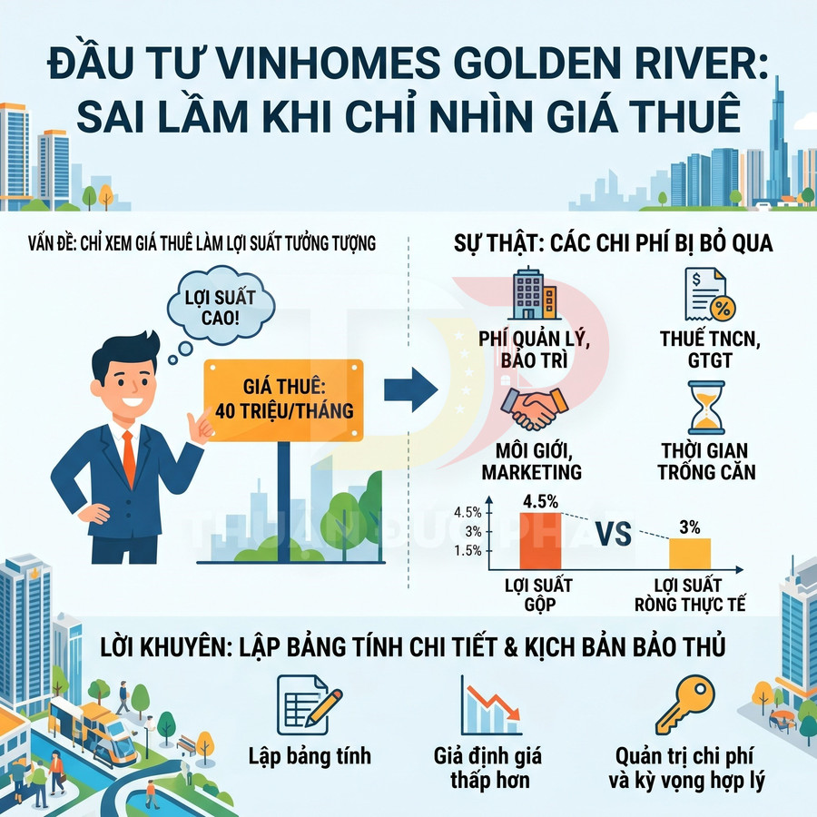 Infographic phân tích sai lầm khi đầu tư cho thuê căn hộ Vinhomes Golden River chỉ dựa vào giá thuê 40 triệu tháng