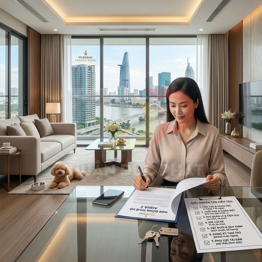 Căn hộ Vinhomes Golden River cao cấp với khách hàng ký hợp đồng mua bán, view sông và Bitexco qua cửa kính