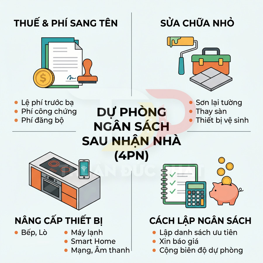 Dự phòng ngân sách sau nhận nhà gồm thuế phí sang tên, sửa chữa nhỏ, nâng cấp thiết bị và cách lập ngân sách